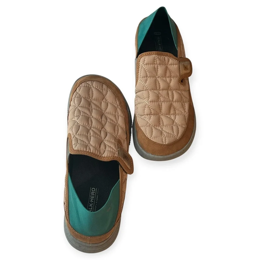Walk‎ Hero Arch Fit Men’s 13 Quilted Slip On Orthotic Loafers Tan Teal WG‑2401